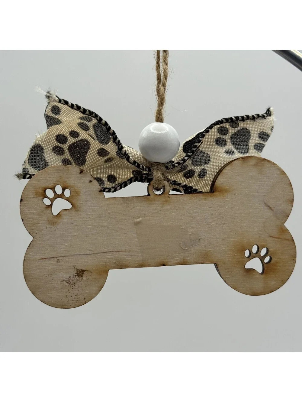 Dog Bone Wooden Ornament Handmade Paw Print Dog Puppy Love Christmas Xmas Ribbon